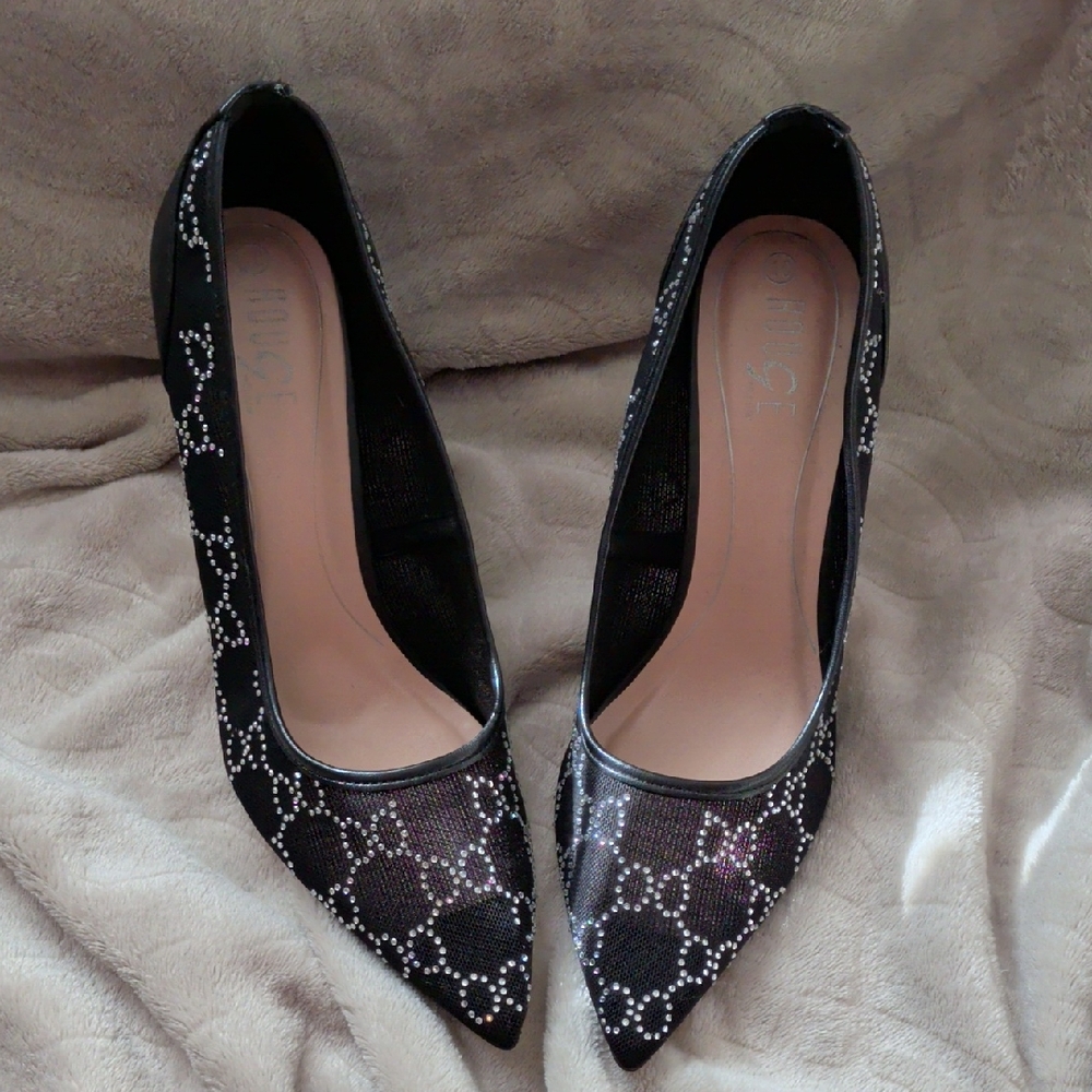 Rouge Helium Black Mesh Heels Size 10